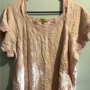 Democracy Pale Pink Embroidered Crochet Sleeve Blouse